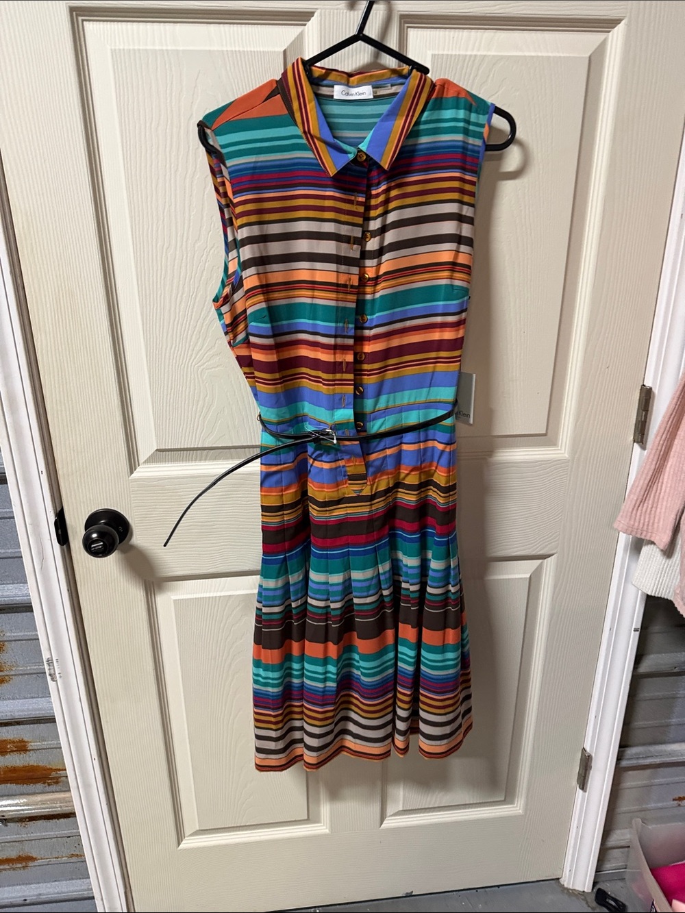 Calvin Klein Multicolor Striped Sleeveless Shirt Dress